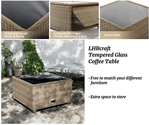 Lhbcraft 7 Piece Patio Furniture Set, Outdoor Furniture Patio Sectional Sofa, All Weather Pe Rattan Outdoor Sectional With Cushion And Glass Table (Beige),Yellow-Beige #TOP1