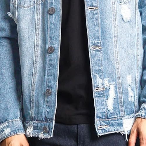 Men's Lapel Ripped Denim Jackets Single Breasted Distressed Cowboys Coat Long Sleeve Washed Destroyed Outwear4