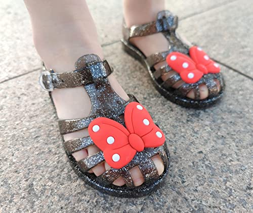 Jelly Shoes for Toddler Girls Summer Beach Retro Jellies Sandals T-Strap Slingback Little Kids Glitter White Size 9 Soft Closed Toe Princess Dress Flat3