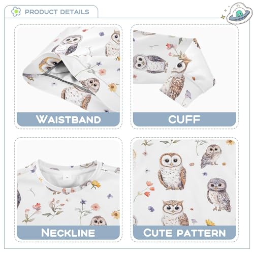 JUNZAN Cartoon Cute Owls White Big Girls Sweatshirt Hoodie Long Sleeve Tops Clothing Shirts Athletic 4T3