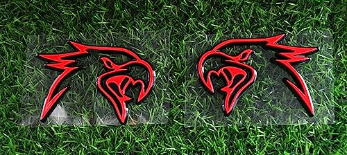 Image of Pair Custom HELLHAWK Emblem Replacement for Trackhawk Fender Door 3D Badge Hellcat Style Head (Red)