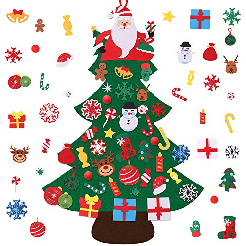 Migaven Arbol Navidad Fieltro, DIY Arbol de Navidad en Fieltro Adornos Colgantes de Puerta de pared 40 Adornos para Niños Niños Pequeños Regalos Accesorios para El Hogar 47x33 Pulgada