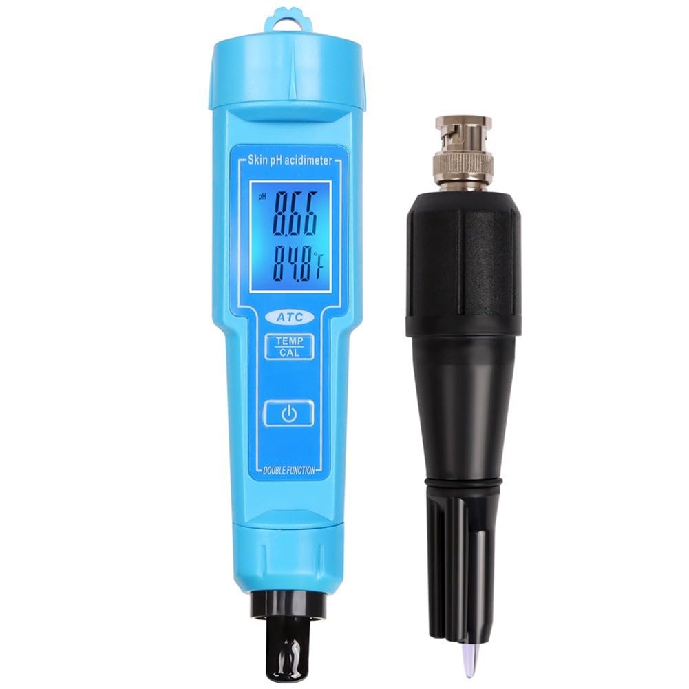Lecreatekit Misuratore di pH digitale e termometro, IP67, impermeabile, 2 in 1, tester di acidità con ATC per suolo, acqua, cibo, carne, laboratorio, acquario, piscina, idroponica, intervallo di pH 0