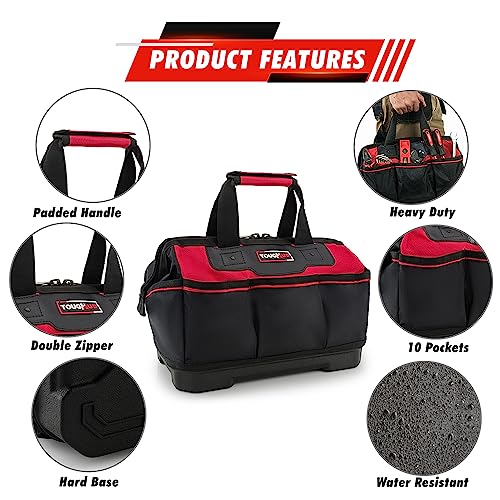 ToughHub 14 Inch Tool Bag, Heavy Duty Tool Bag, 1680 Denier Water Resistant, Hard Base, Wide Mouth, Multiple Pockets - Image 3