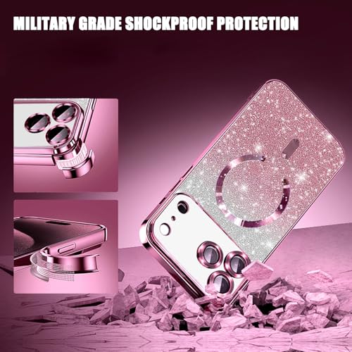 Image of Misscase for iPhone 17 Pro Max Case Compatible with MagSafe,Built-in Camera Lens Protector Full Protection Soft TPU Anti-Scratch Anti-Fingerprint Magnetic Glitter Slim Case Cover 6.9 inch Pink
