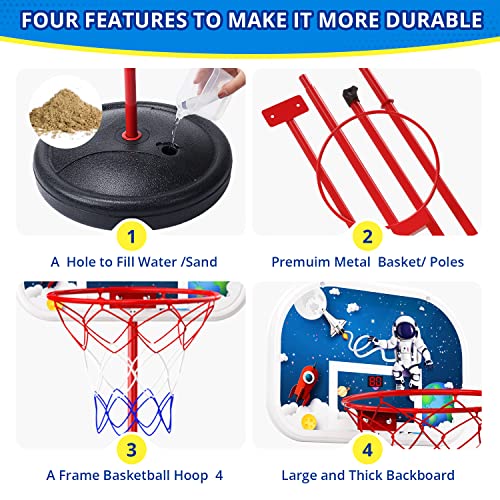Eaglestone Basketball Hoop With Electronic Scoreboard, Outdoor Indoor Poolside Basketball Hoops For Kids, Adjustable Height 3.7Ft-7.0Ft W/4 Balls, Basketball Toys For Kids And Toddlers Ages 3-12 #TOP5