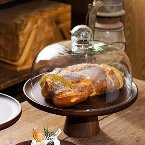 Présentoir à gâteaux en bois 15 cm avec cloche cristal pour pâtisseries - 8
