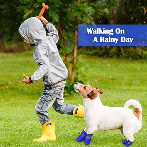 4 Sets Waterproof Dog Shoes Adjustable Drawstring Rain Snow Dog Booties Anti-Slip Paw Protector Soft Soled Dog Sock Shoes (S: 1.37 X 1.17In (Lw)) #TOP5