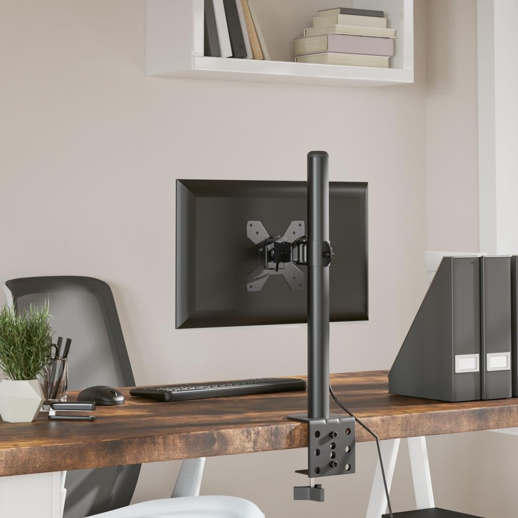 Supporto per monitor nero in acciaio VESA 75 100 mm, regolabile in altezza, orientabile, inclinabile, girevole, per schermi da 13-32 pollici, fissaggio stabile, universale, per ufficio