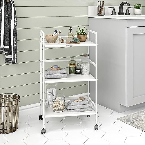 Image of WINSTAR Metal Rolling Trolley with Lockable Wheels | Heavy Duty Multifunctional Metal Frame Cart | Ideal for Home, Kitchen, Bathroom and Office Storage | (White, 3-Tier)