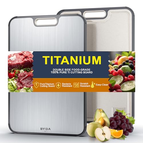 Titanium Cutting Board for Kitchen,Double Sided FoodGrade,Pure Titanium&Wheat Straw PP,Non-Toxic,Non-Slip,Dishwasher Safe,Ideal for Meat,Vegetables,Fruit
