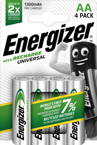 Energizer Piles Rechargeables AA, Recharge Universal, Lot de 4