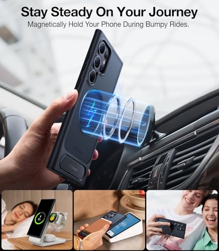 Image of TORRAS Strong Magnetic & Seamless Stand for Samsung Galaxy S24 Ultra Case for MagSafe, 12FT Mil-Grade Drop Protection, Adjustable Kickstand for Samsung Galaxy S24 Ultra Case, Slim Frosted Matte Black
