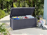 Koll Living Auflagenbox/Kissenbox 570 Liter l 100% Wasserdicht l mit Belüftung dadurch kein übler Geruch/Schimmel l Moderne Holzoptik l Deckel belastbar bis 250 KG (2 Personen) (Anthrazit)