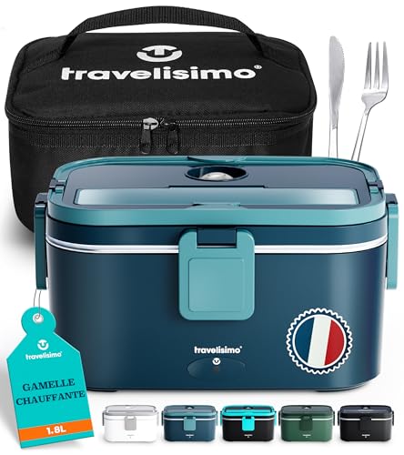 TRAVELISIMO XL Gamelle Chauffante Grande Capacité 1,8L Lunch Box Chauffante 100W Chauffe Repas 3 en 1 220V 24V 12V, chauffe Plat voiture, Gamelle Chauffante...