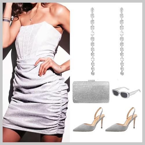 Silver Dangle Earrings for Women Trendy Dainty Cubic Zirconia Long Dangle Drop Earrings Prom Wedding Party Jewelry Gifts3