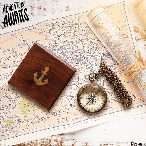 Brújula náutica de latón con caja de madera vintage miniatura 6