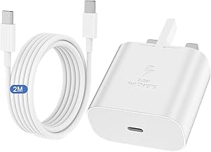 Samsung Fast Charger Plug and Cable 2M for Samsung Galaxy S25 S24 S23 S22 S21 S20 A32 A33 A34 A35 A36 A53 A54 A55 A56 A52 A17 A16 A25 A26 A22 A23 A24, USB C Charging Plug and USBC to Type C Lead 2M