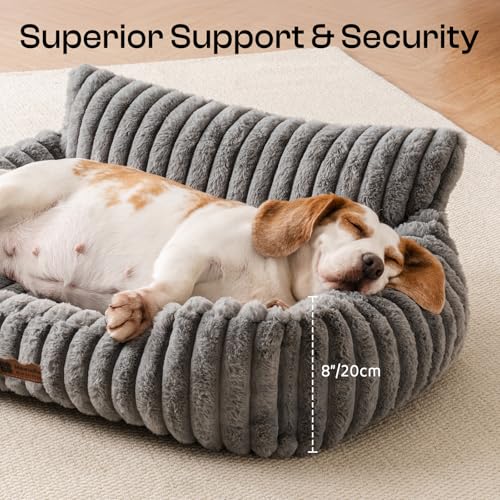 MEWOOFUN Hundesofabett - Katzenbetten für Hauskatzen Weich und Flauschig, Katzensofabett Kleines Hundebett für Hunde und Katzen, Beruhigendes Hundebett (Grau, 91x72x30cm)