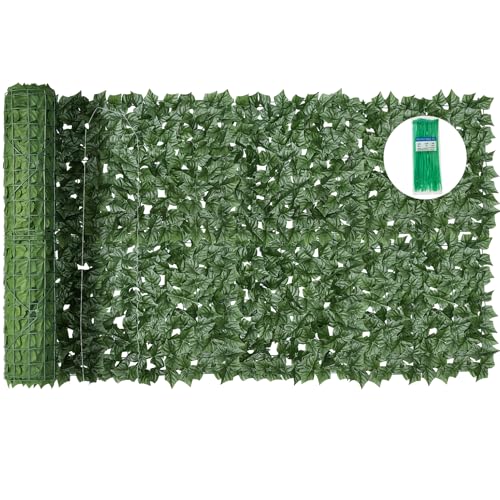 KASZOO Artificial Ivy Privacy Fence Screen - 160''(L) x 40''(W) Faux Greenery Wall Panels for Outdoor Privacy, Balcony, Patio, Backyard, Fence Decor, Realistic Green Leaves for Wall or Garden Use