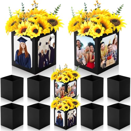 Spiareal 6 Pcs Graduation Box Centerpieces for Table 6/7 Inch Photo Frame Display Congrats Grad Party Favor Gift Picture Table Box Photo Props Frame for Graduation Decoration(Black)