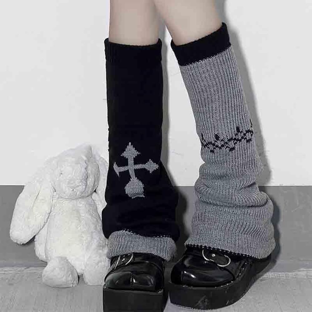 BXCNCKD Gothic Skull Print Two Side Wear Knitted Leg Warmers