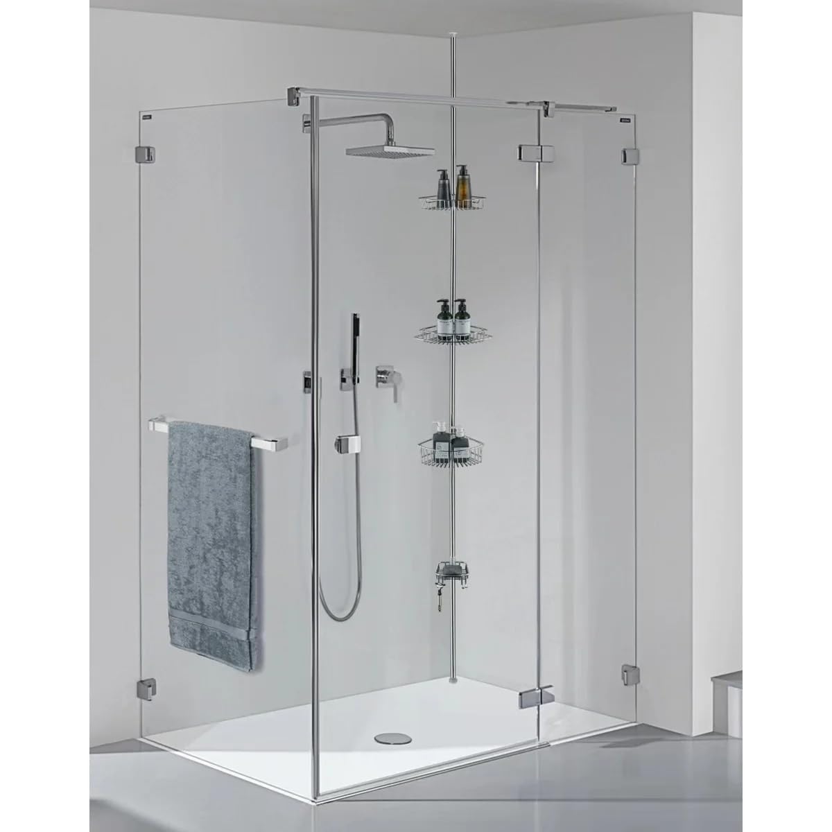 Étagère D'angle Chromée Pour Salle De Bain, Fixation Murale Adhésive, Homebase