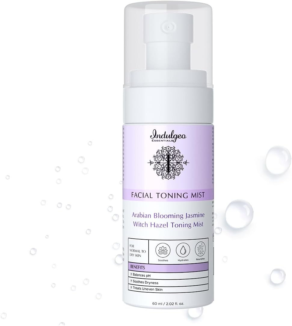 INDULGEO ESSENTIALS Arabian Blooming Jasmine Witch Hazel Facial Toner- 60ml (Pack of 1) For Glowing Skin | Face Mist Refines Pores, Brightens & Smoothens Skin Texture | Suitable For All Skin Types