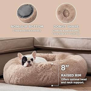 Bedsure Calming Dog Bed for Medium Dogs Donut Washable Medium Pet Bed 30 inches Anti Slip Round Fluffy Plush Faux Fur Cat Bed Fits up to 45 lbs Pets Camel
