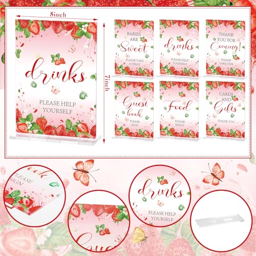 Image of Vercraft 6 Pcs A Berry Sweet Baby Is on The Way Baby Shower Decorations | 5 x 7 inch Berry Sweet Baby Shower Decorations, Strawberry Baby Shower Decorations, Take One Thank You Centerpieces,