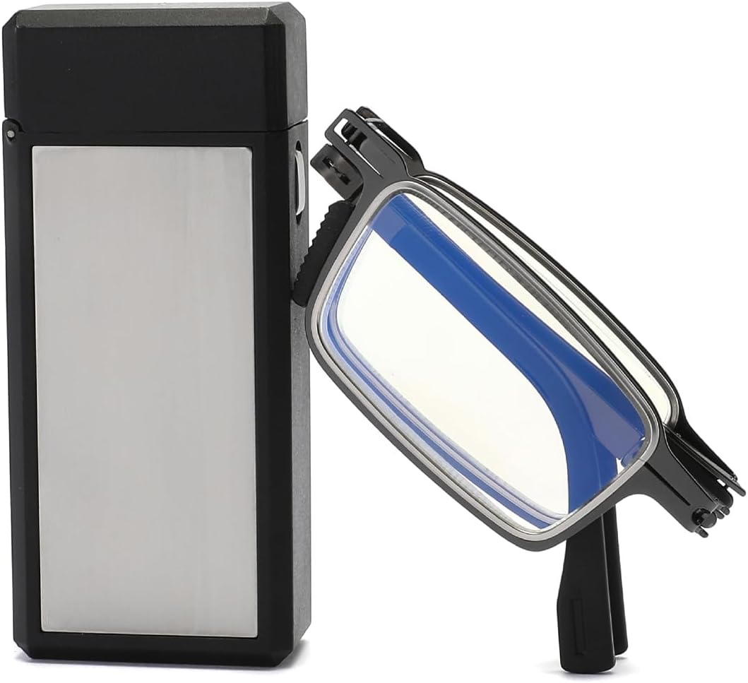 TOVEEN Compact Folding Reading Glasses for Men, Lightweight Ultra Thin Anti Blue Ray Readers with Durable Portable Case