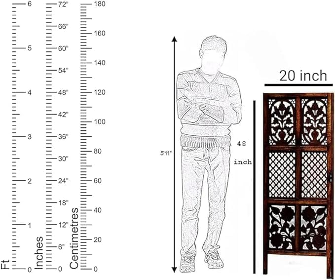 Image of THEHEARTWILL Wooden partition for Living Room /Partition wall Divider for Living Room /Room Partitions and dividers forPooja Room, Mandir, Office, Kitchen, Hall. (4 Feet) (2 Panels)