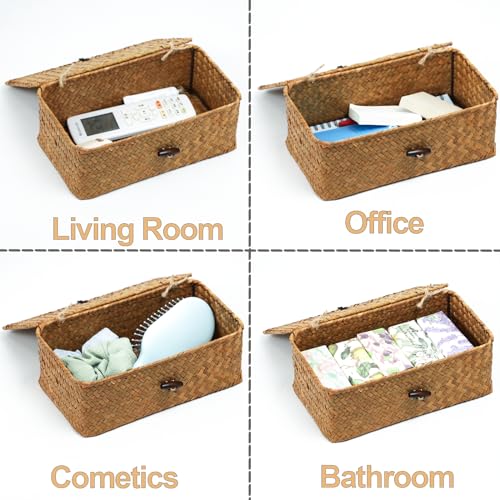 Set-of-2-Wicker-Basket-with-Lid-Seagrass-Woven-Basket-for-Storage-Decorative-Storage-Baskets-Bins-for-Organizing-Home Set of 2 Wicker Basket with Lid Seagrass Woven Basket for Storage Decorative Storage Baskets Bins for Organizing Home