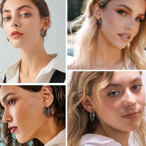 Image of Stainless Steel Chunky Hoop Earrings For Women, Minimalist and Chic, Black /Gold Plated, Round Hoops Earrings Hypoallergenic, Size: 30mm /40mm /60mm /80mm, Come with Box