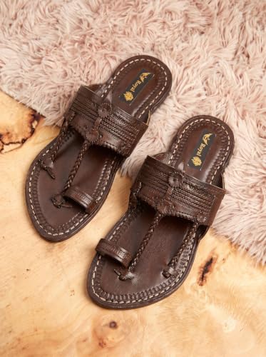 Image of Men's Luxury Handcrafted Genuine Leather Kolhapuri Slippers -C- E43 BROWN