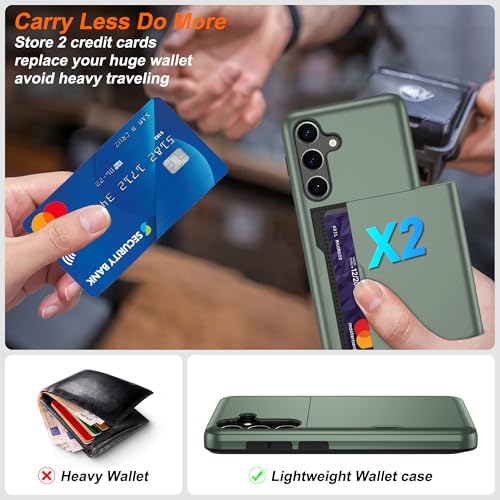 Pilaru for Samsung Galaxy S24 Case with Card Holder and (2 Pcs) HD Screen Protector, Slim Heavy Duty Dual Layer Shockproof Design & Hidden Card Slot Wallet Case for Galaxy S24-Green by Pilaru - Used condition - Image 2