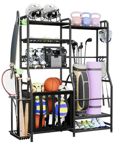 Faesun Garage Sports Equipment Organizer, Golf Bag Storage Rack, Heavy Duty Ball Holder with Basket...