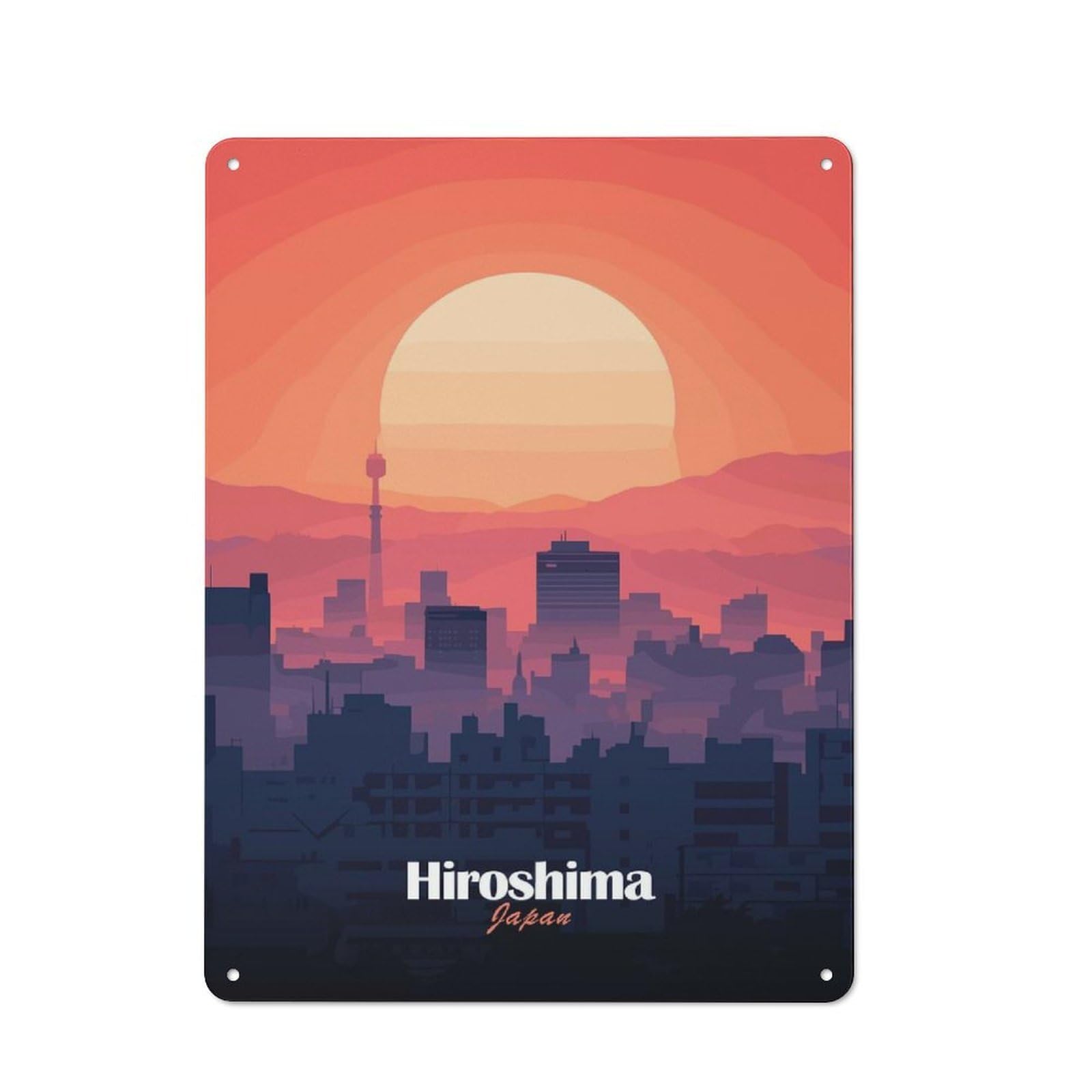 Junmoney Style-16 Retro Retro Metal Sign 40X30cm Featuring Hiroshima Skyline Sunset, Garage Wall Decor For Garage, Hobby Room, Office Or Man Cave