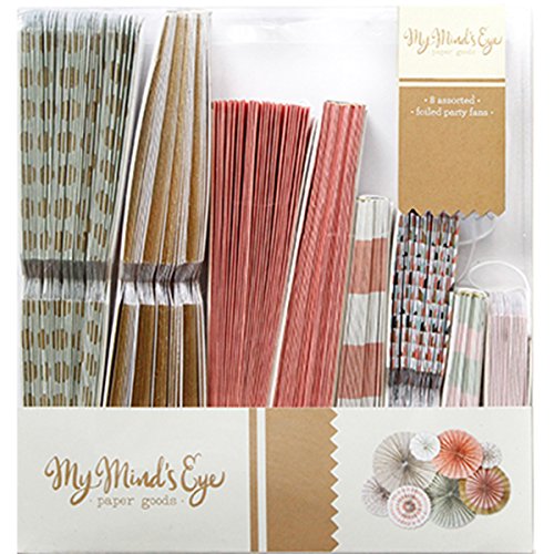 My Mind's Eye Trend Style Party Fans, 8 Count, Pink, Aqua, White, and Gold