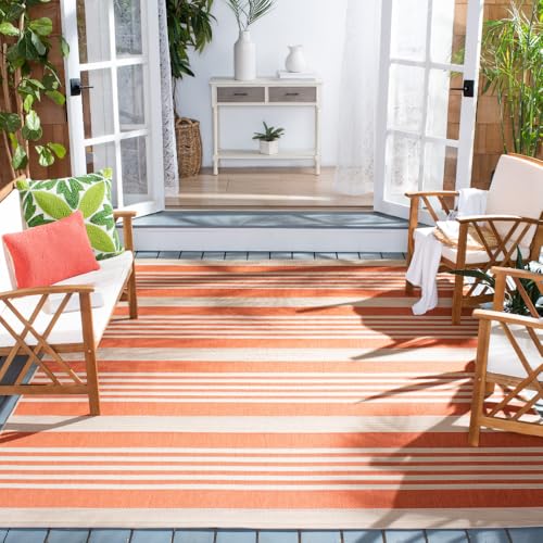 SAFAVIEH Courtyard Collection 8′ x 10′ Terracotta/Beige CY6062 Stripe Indoor/Outdoor Waterproof Easy Cleaning Patio Backyard Mudroom Area Rug