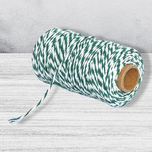 Green and White Butchers Twine – 328Ft 2mm Food Safe Cotton Cooking Twine String for Trussing Turkey, Roasting, Baking, Tying Meat, Pumpkin Bread, Kitchen Use, Christmas Decorations and Gift Wrapping