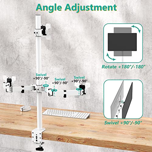 Image of WALI Tall Triple Monitor Stand, Fully Adjustable Three Monitor Desk Mount Fits 3 Screens up to 27 inch, 22 lbs. Weight Capacity per Arm (M003-W), White