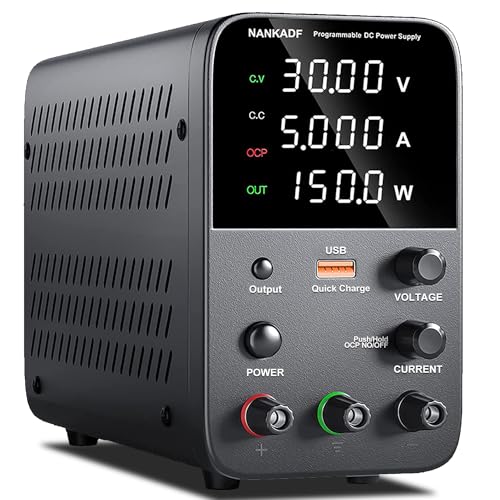 Image of DC Power Supply Variable, Bench Power Supply with Encoder Adjustment Knob, Output Enable /Disable Button, Adjustable Power Supplies with USB Quick-Charge, Short Circuit Alam (30V 5A Black)