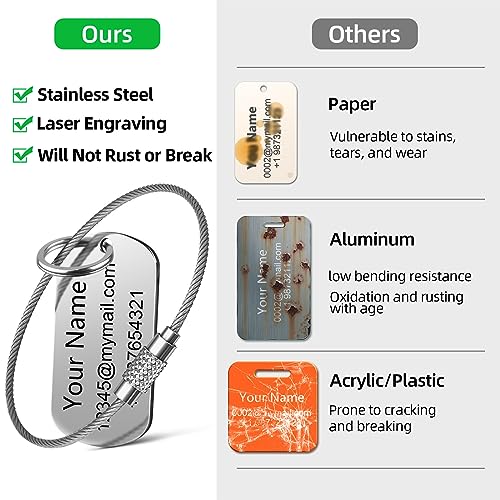 4 Pack Personalized Luggage Tags for Suitcases and Backpacks - Stainless Steel Metal Unique Custom Traval Bag Name Tags for Kids, Women, Luggage, Baggage, Cute and Funny - Bulk Set (4 Pack)3