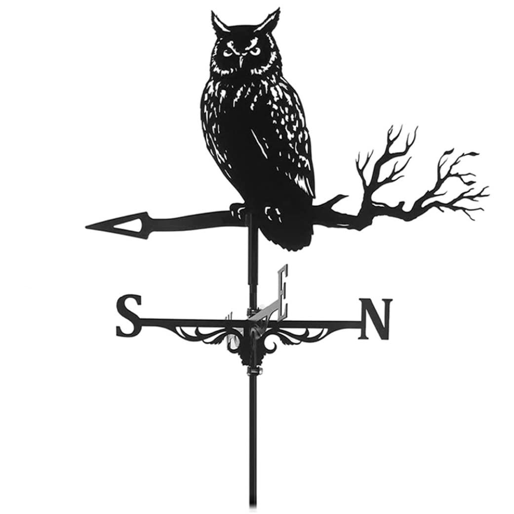 CZYLJLK Weather Vane Owl Stainless Steel Garden Stake Retro Weathercock Direction Indicator Weathervanes