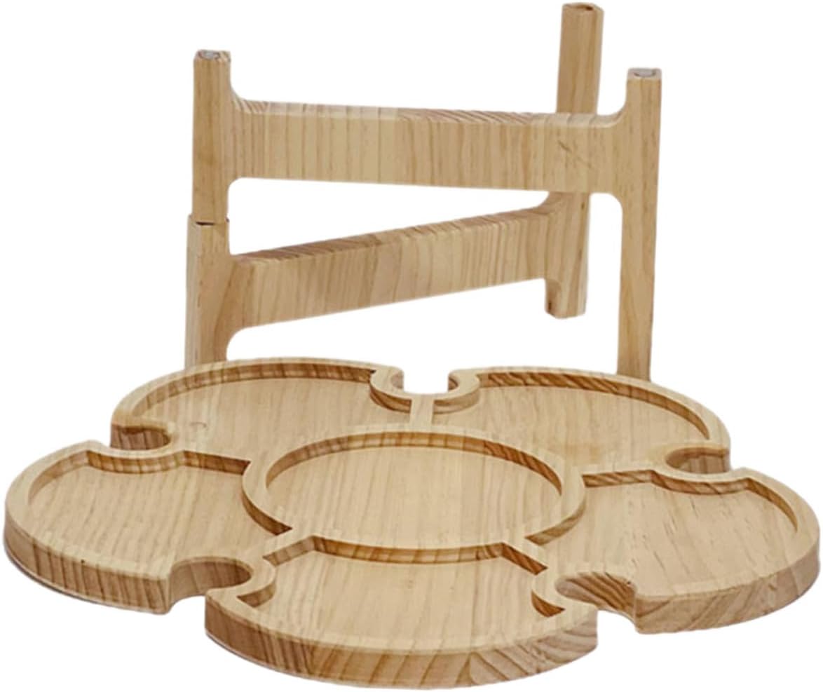Portable Foldable Wooden Wine Desk Outdoor Picnic Table with Petal-Shaped 35cm Tray for Beach Camping and Travel