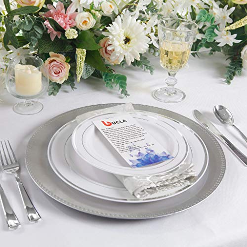 Bucla 100Pieces Silver Plastic Plates-10.25Inch Silver Rim Disposable Dinner Plates-Ideal For Weddings& Parties #TOP3