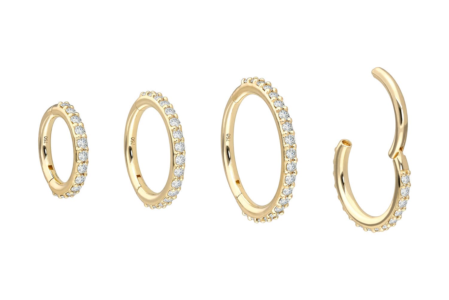 PIERCINGLINE 18 Karat Gold Segmentring Clicker EINGEFASSTE DIAMANTEN Piercing Ring Ohr Nase Größenauswahl