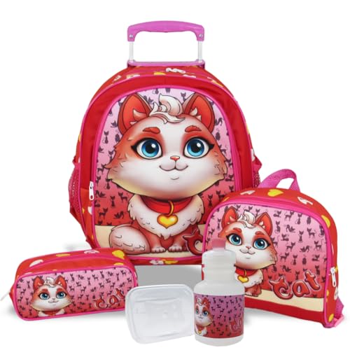 Kit Mochila Gatinha Cat Com Rodinhas Tam M com Lancheira e Estojo