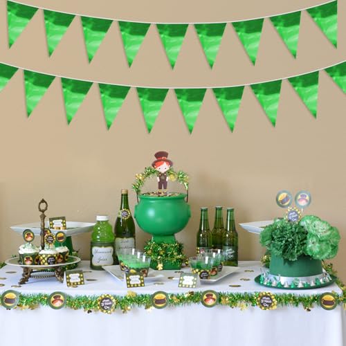 Image of 65FT Green Glitter Triangle Pennant Banner Flag Metallic Bunting Fabric Garland for Christmas Graduation Safari Birthday Tropical Jungles Wedding Bachelorette Engagement Party Decoration Supplies